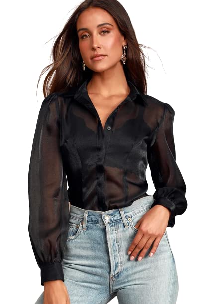PRITHS Women black organza fitted shirt
