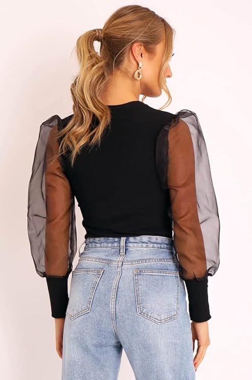 PRITHS Women puff sleeve organza top